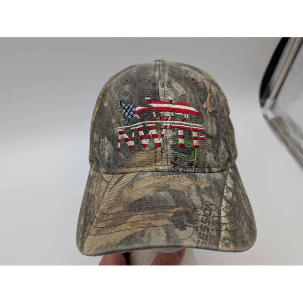 Paramount Outdoors NWTF Mossy Oak Obsession Camo Snapback Hat American Flag Logo
